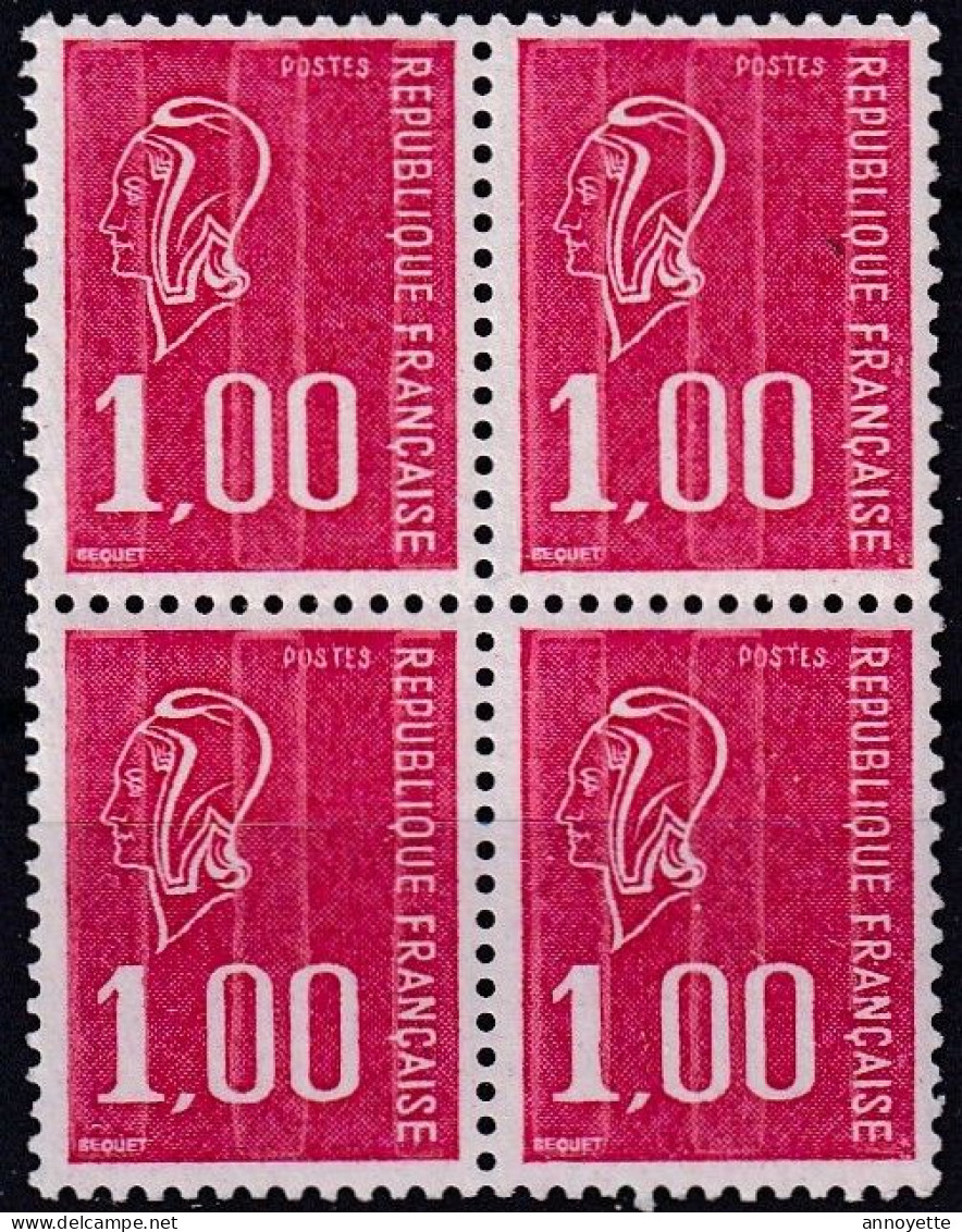 Bloc De 4 T.-P. Gommés Dentelés Neufs**  Type Marianne De Béquet 1 F. Rouge Taille Douce - N° 1892 (Yvert) - France 1976 - 1971-1976 Marianna Di Béquet