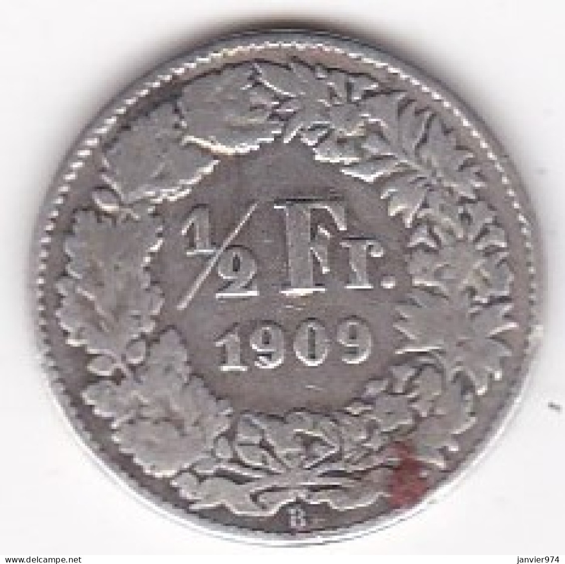 SUISSE. 1/2 Franc 1909 B , En Argent - 1/2 Franc