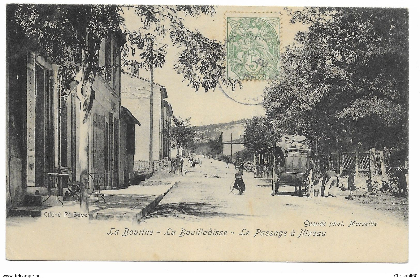 CPA RARE Circulée En 1907 - LA BOURINE - LA BOUILLADISSE - Le Passage à Niveau - Animé - - La Bouilladisse