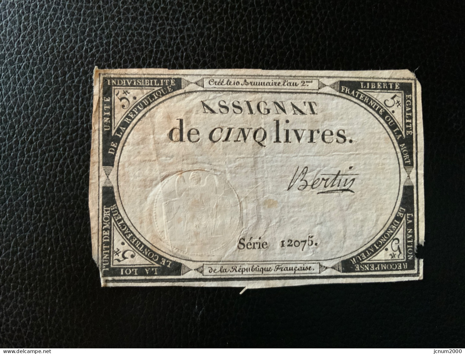 Assignat Ce 5 Livres Signé Bertin - Assignats