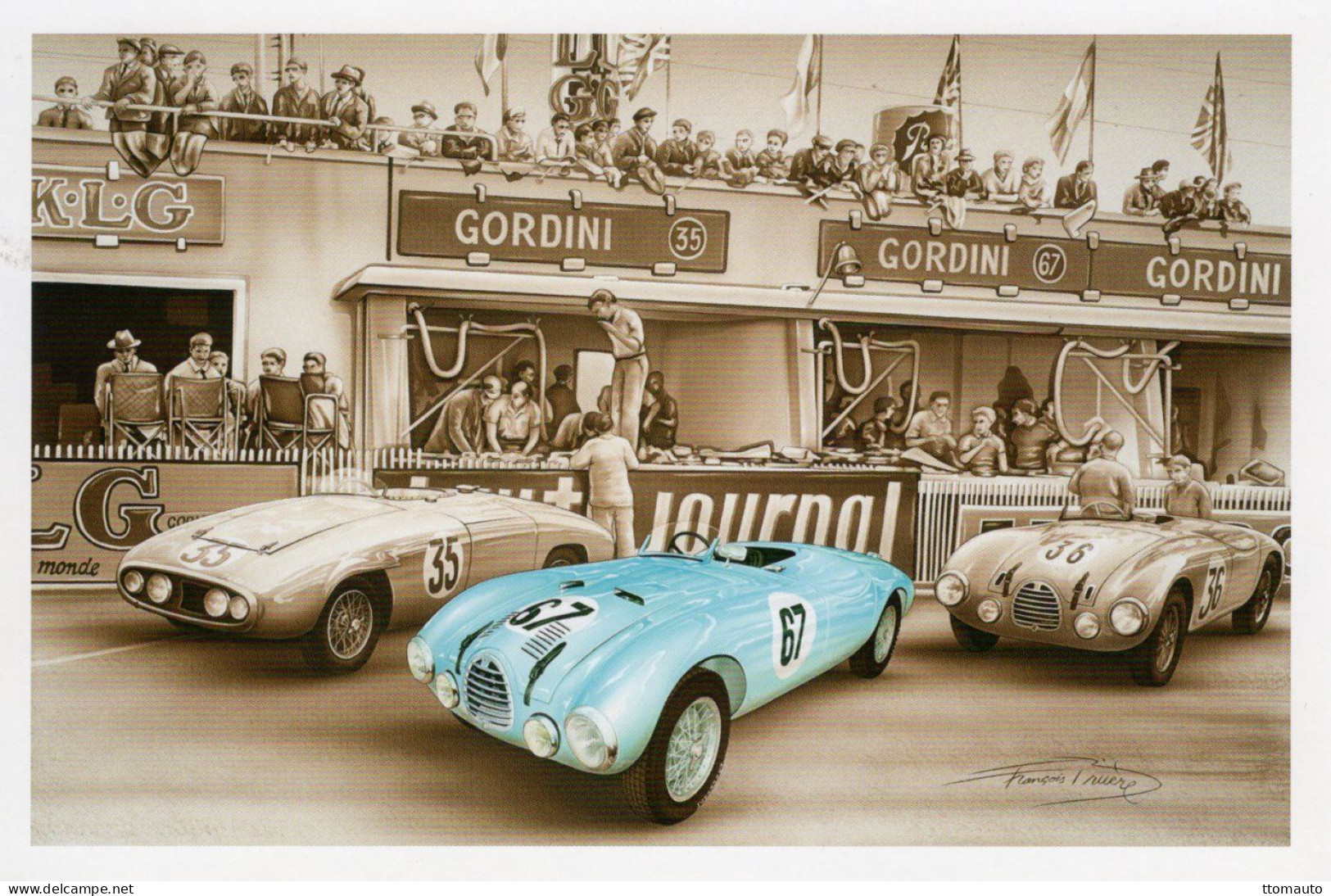 24 Heures Du Mans 1953 - Gordini T15S - Concurrents Francaises: Guelfi/Loyer - Artiste:Francois Bruere - CPM - Le Mans