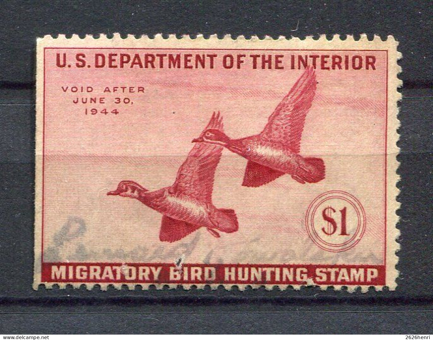 1943, Used Duck Stamp,  Scott RW10 - Duck Stamps