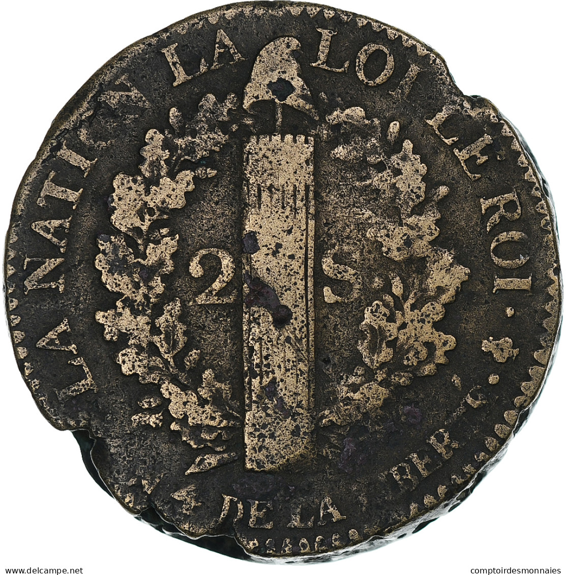 France, Louis XVI, 2 Sols, 1792 / AN 4, Paris, Bronze, TB, Gadoury:25 - Other & Unclassified