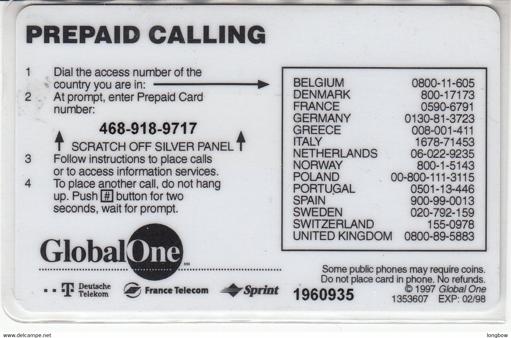 GlobalOne Prepaid Calling Silvestro Exp.02-98 - BD