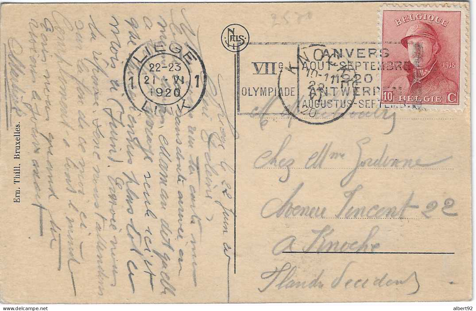 1920 Jeux Olympiques D'Anvers: Flamme Annonce Du Bureau Postal De Liège 1 - Sommer 1920: Antwerpen