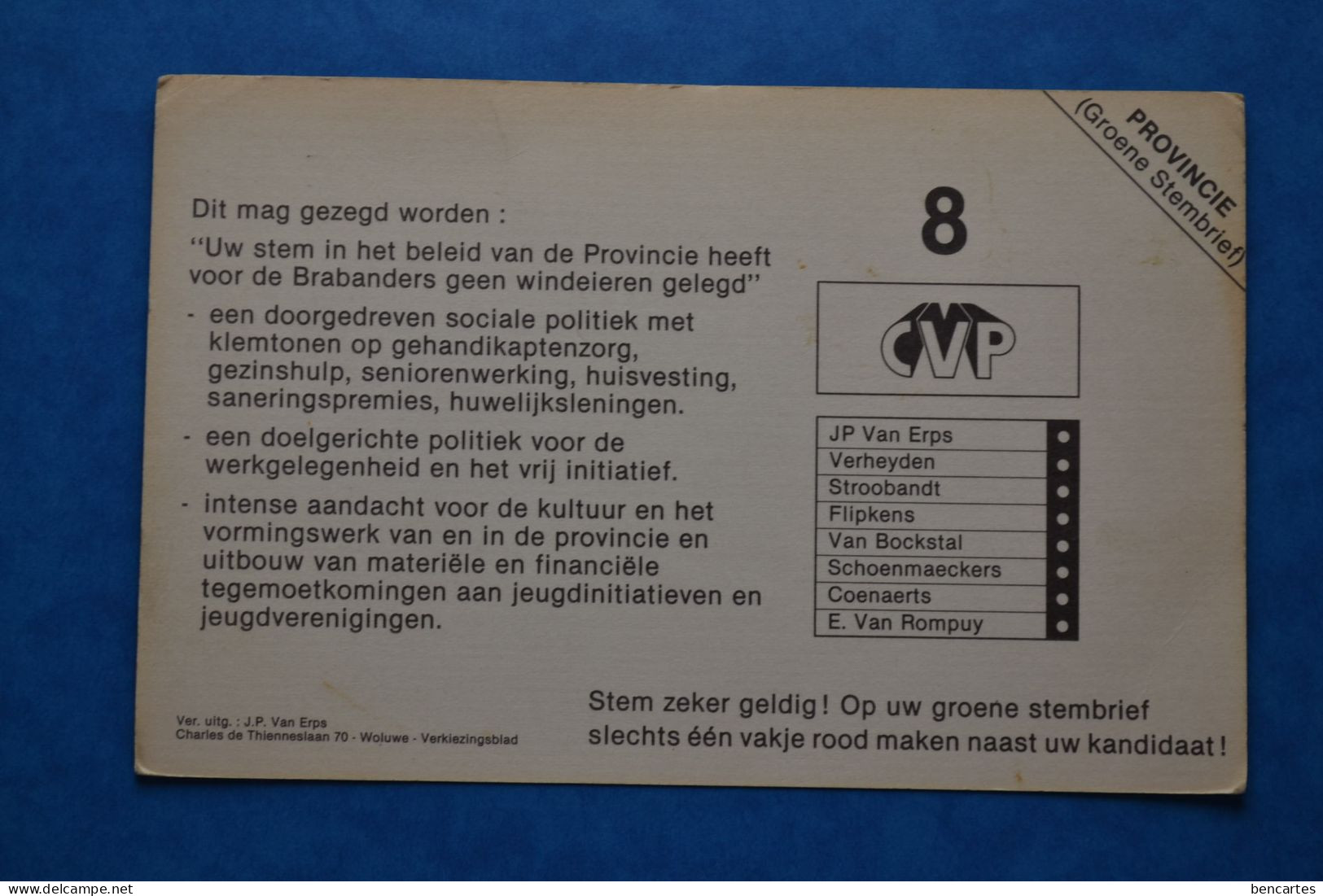 "Kraainem" : Carte Publicitaire électorale Pour Le CVP - Kraainem