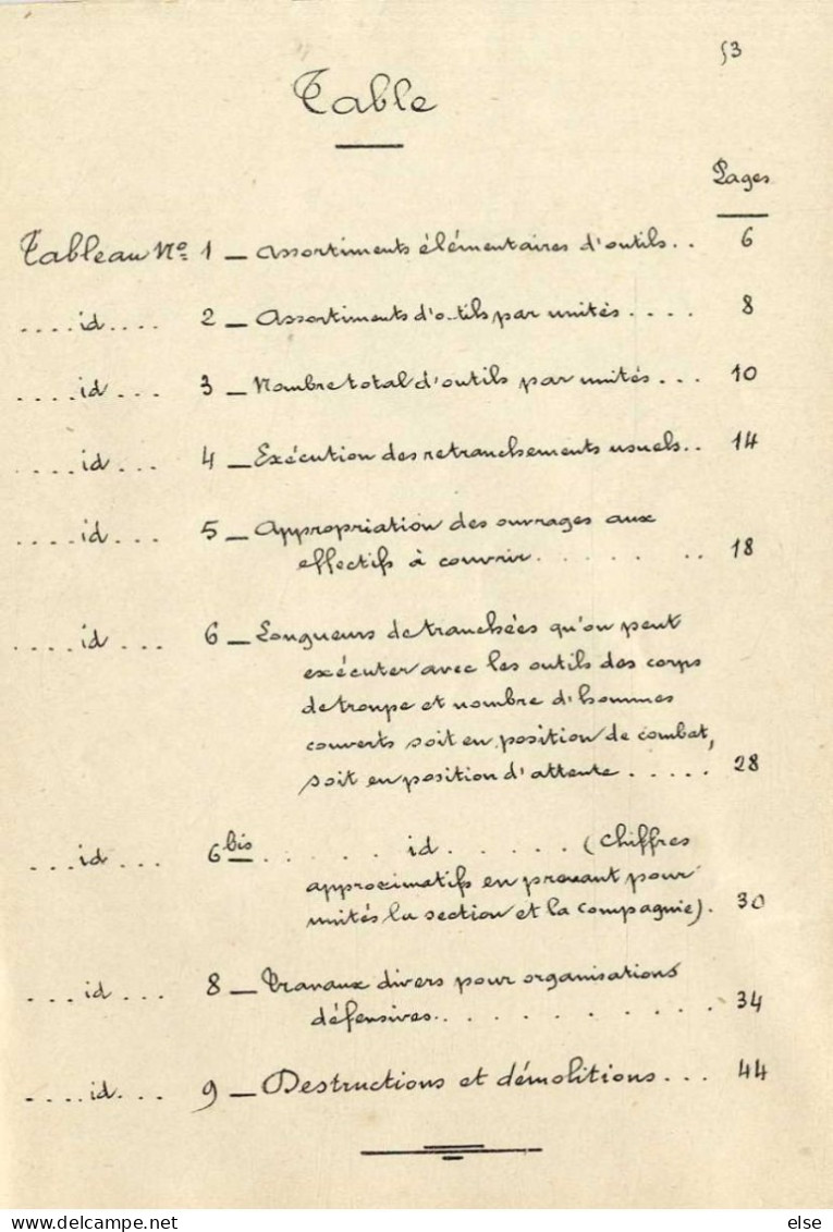 RENSEIGNEMENTS NUMERIQUES SUR LES TRAVAUX DE CAMPAGNE PAR LES TROUPES D INFANTERIE 1893  -  FASCICULE  53  PAGES BROCHE - Französisch