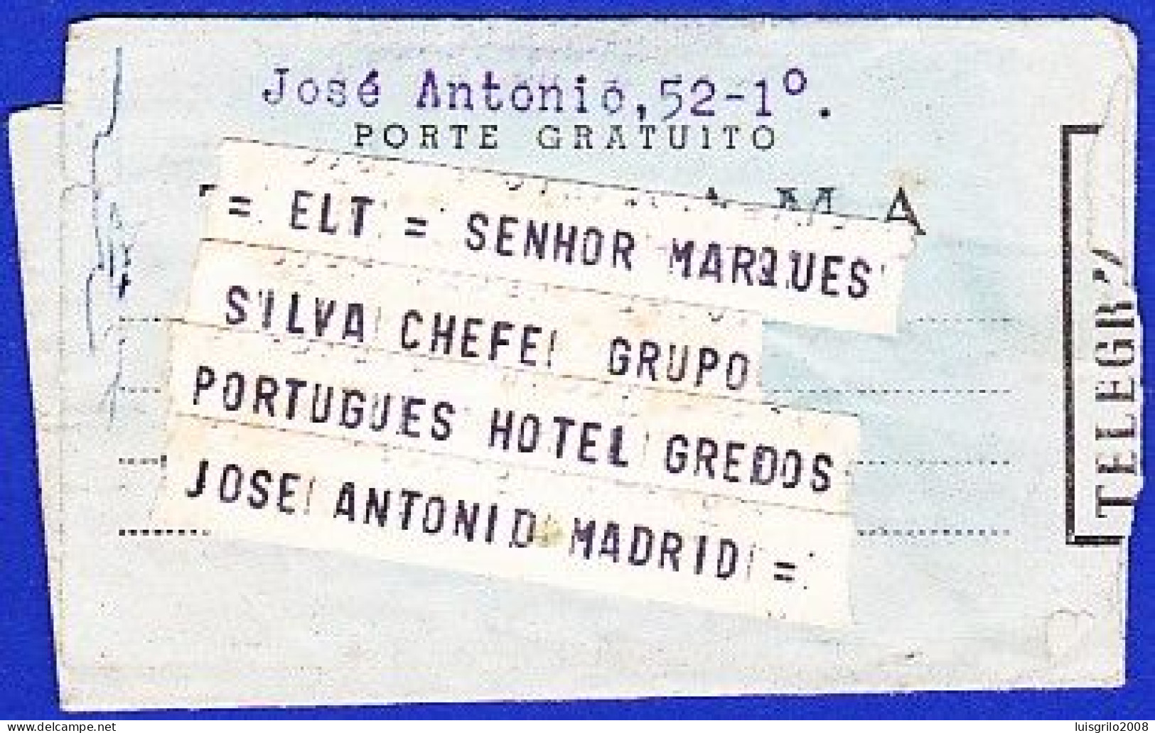 Telegrama - Lisboa, Portugal To Madrid, España -|- Postmark - Lisboa, 1962 - Telegramas