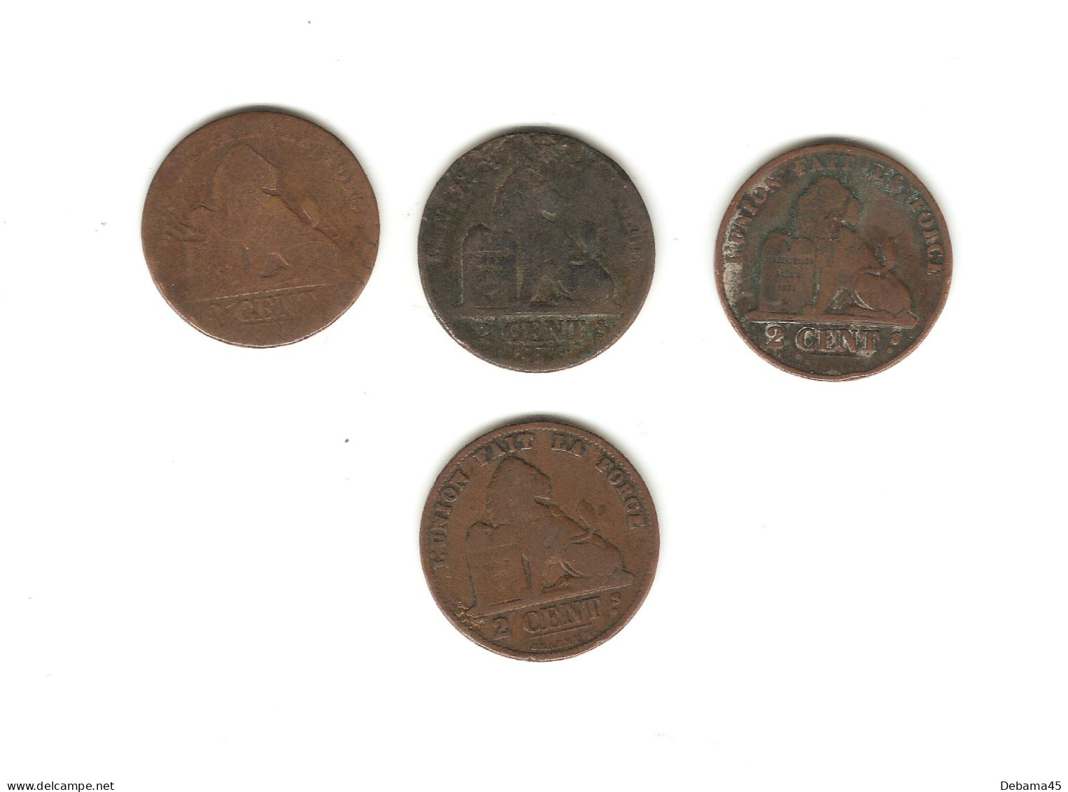 66/ Belgique : 4 X 2 Centimes : Léopold 1er (3) - Léopold II (1) - 2 Cent