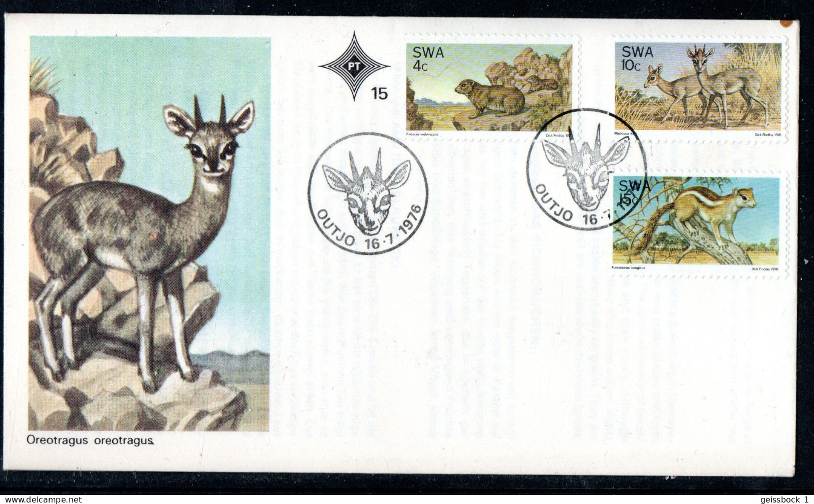 Südafrika 1976: Mi.-Nr. 420-422: Säugetiere   (H017) - Lettres & Documents