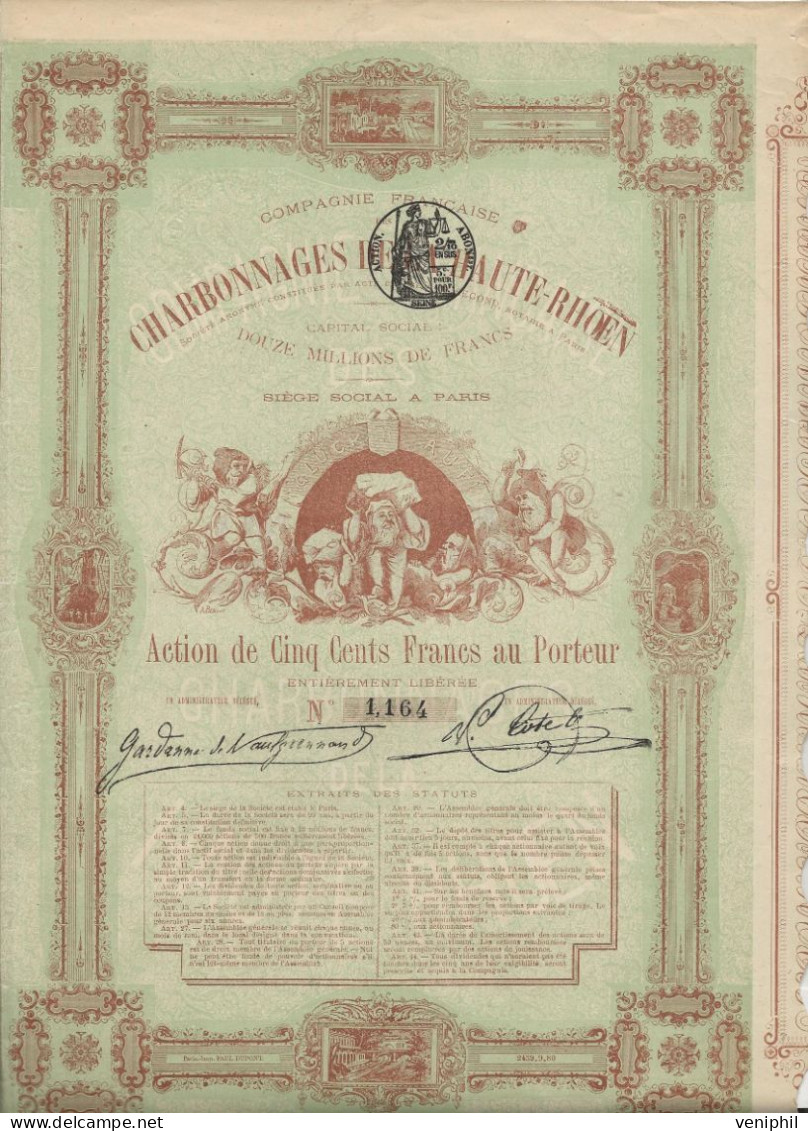CHARBONNAGES DE LA HAUTE-RHOEN- ALLEMAGNE - ACTION DE CINQ CENTS FRANCS - ANNEE 1898 - Bergbau