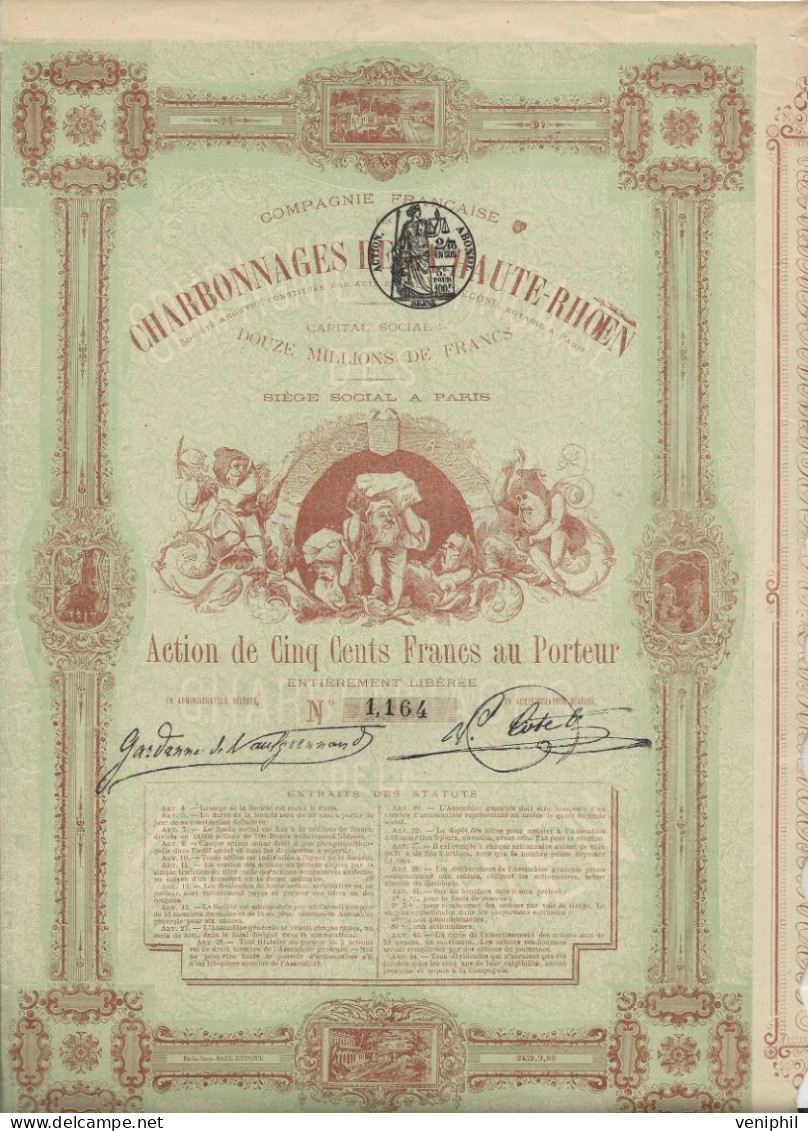 CHARBONNAGES DE LA HAUTE-RHOEN- ALLEMAGNE - ACTION DE CINQ CENTS FRANCS - ANNEE 1898 - Mijnen