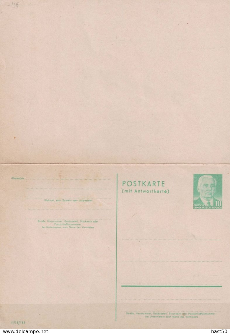 DDR GSR RDA - Antwortpostkarte Pieck (MiNr: P 70 I) 1956 - Postfrisch ** MNH - Postkaarten - Ongebruikt