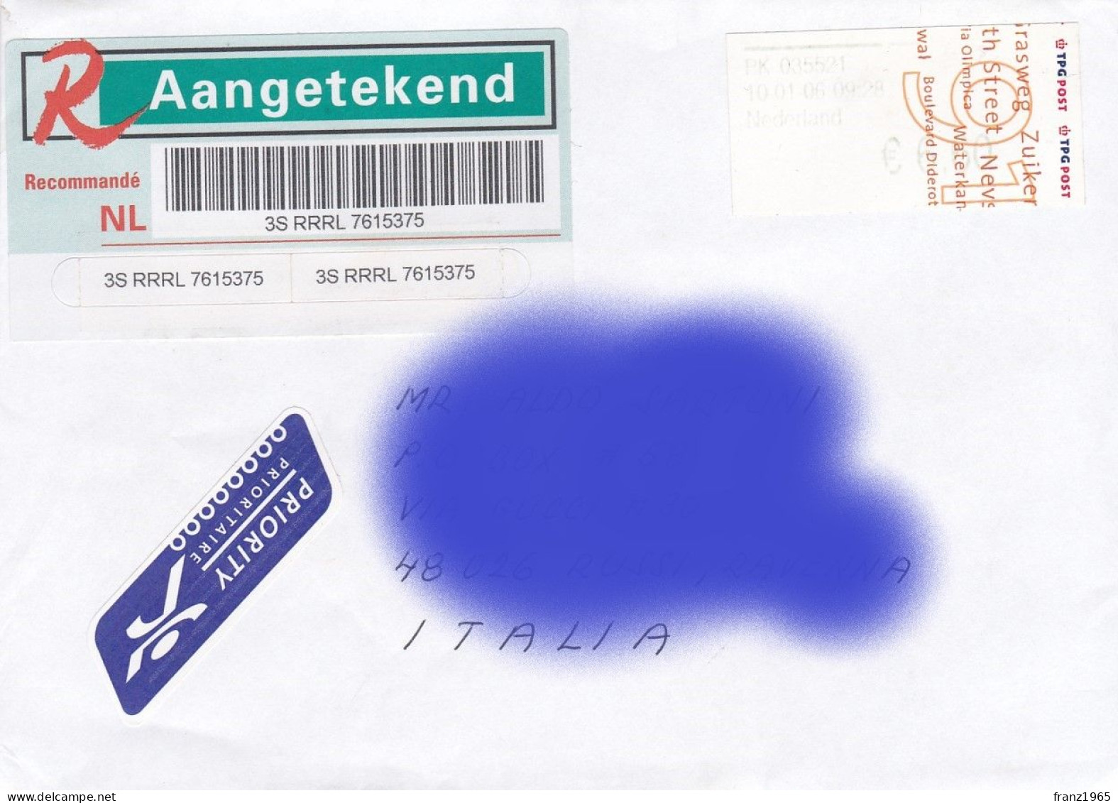 From Netherlands  To Italy - 2006 - Storia Postale