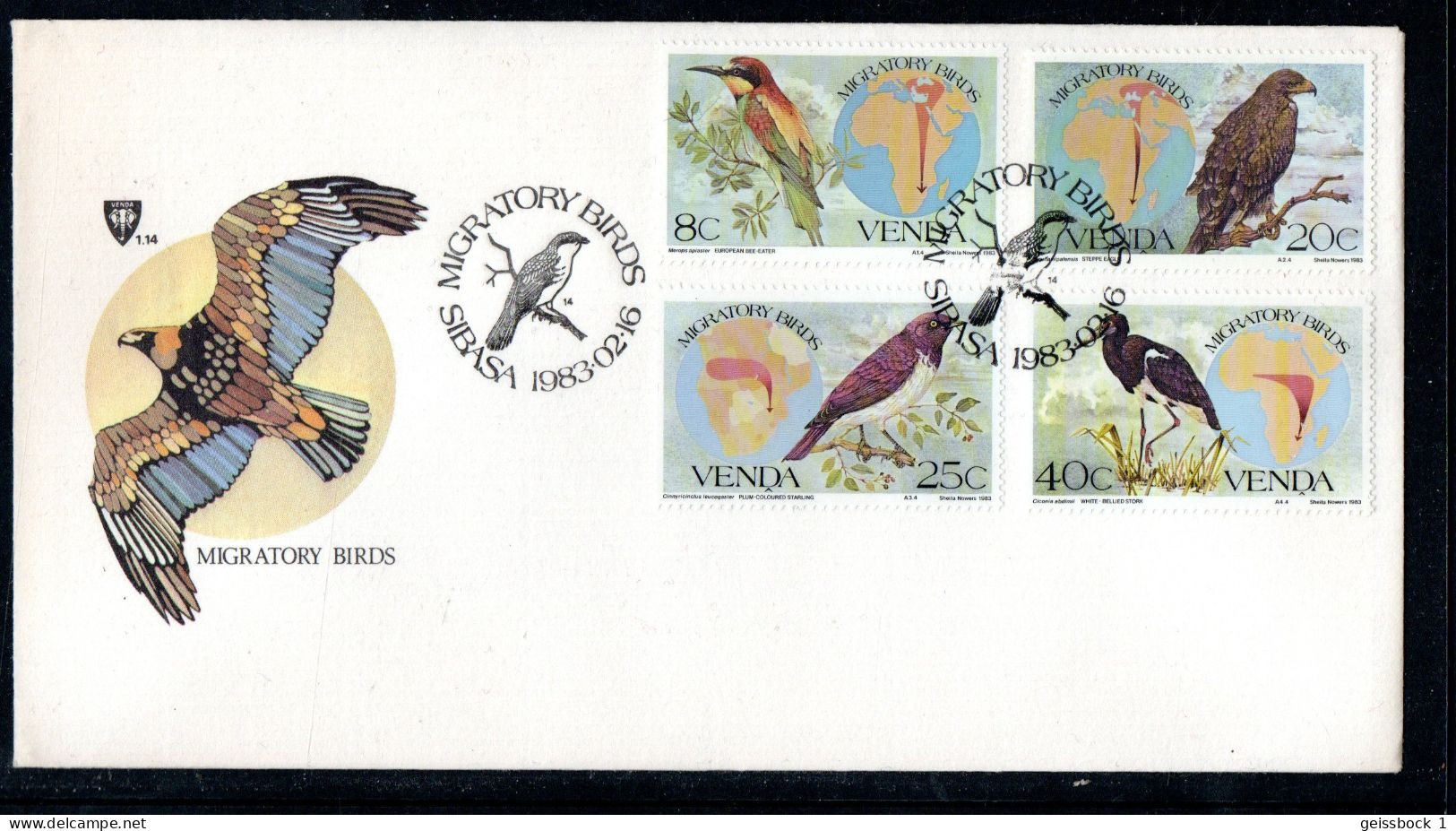 Venda 1983: Mi.-Nr. 70 - 73 FDC:  Zugvögel   (H017) - Venda