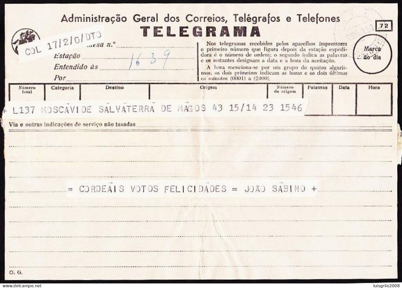 Telegram/ Telegrama - Salvaterra De Magos > Moscavide -|- Postmark - Aeroporto De Lisboa, 1959 - Covers & Documents