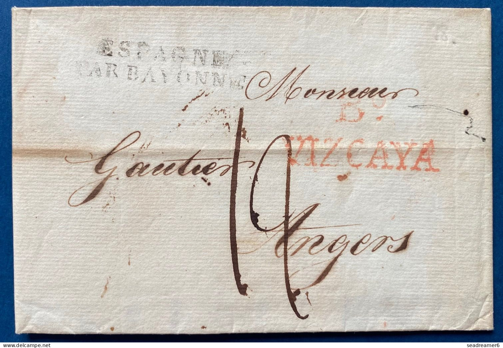 Lettre 23 NOV 1823 BILBAO Marque " B°/VIZCAYA " Pour ANGERS Marque " ESPAGNE PAR BAYONNE "+ Taxe 12 + Au Dos FRANCO TTB - ...-1850 Prefilatelia