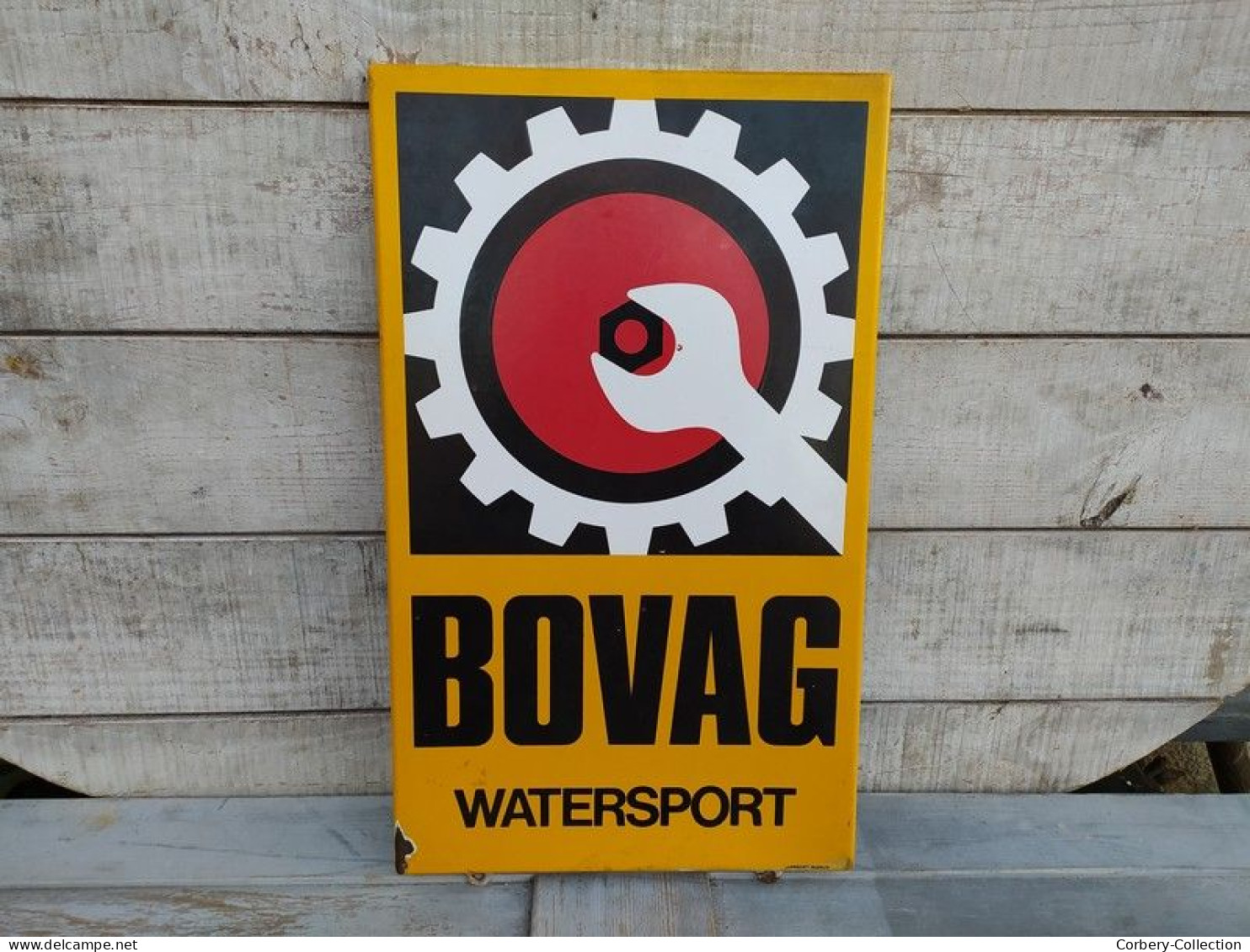 Ancienne Plaque Émaillée Bovag Watersport Automobile Langcat Bussum Pays-Bas - Macchina