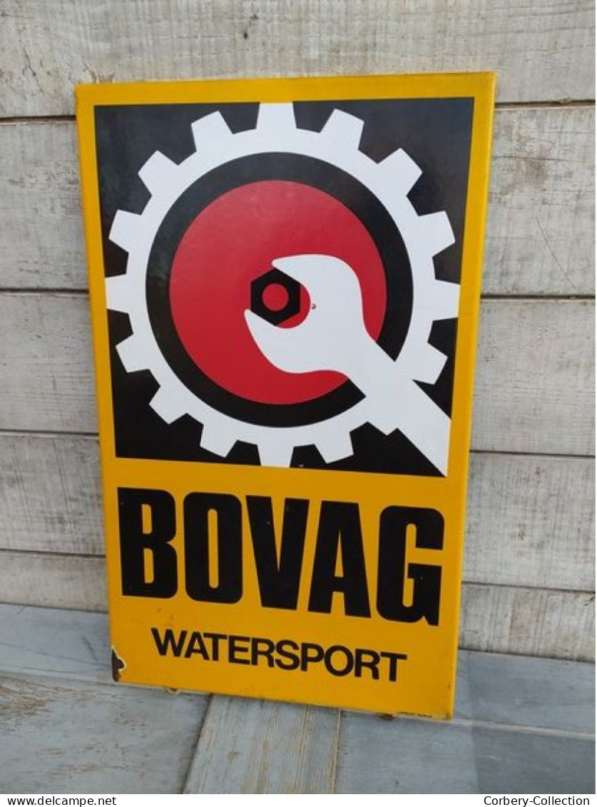 Ancienne Plaque Émaillée Bovag Watersport Automobile Langcat Bussum Pays-Bas - Automóviles