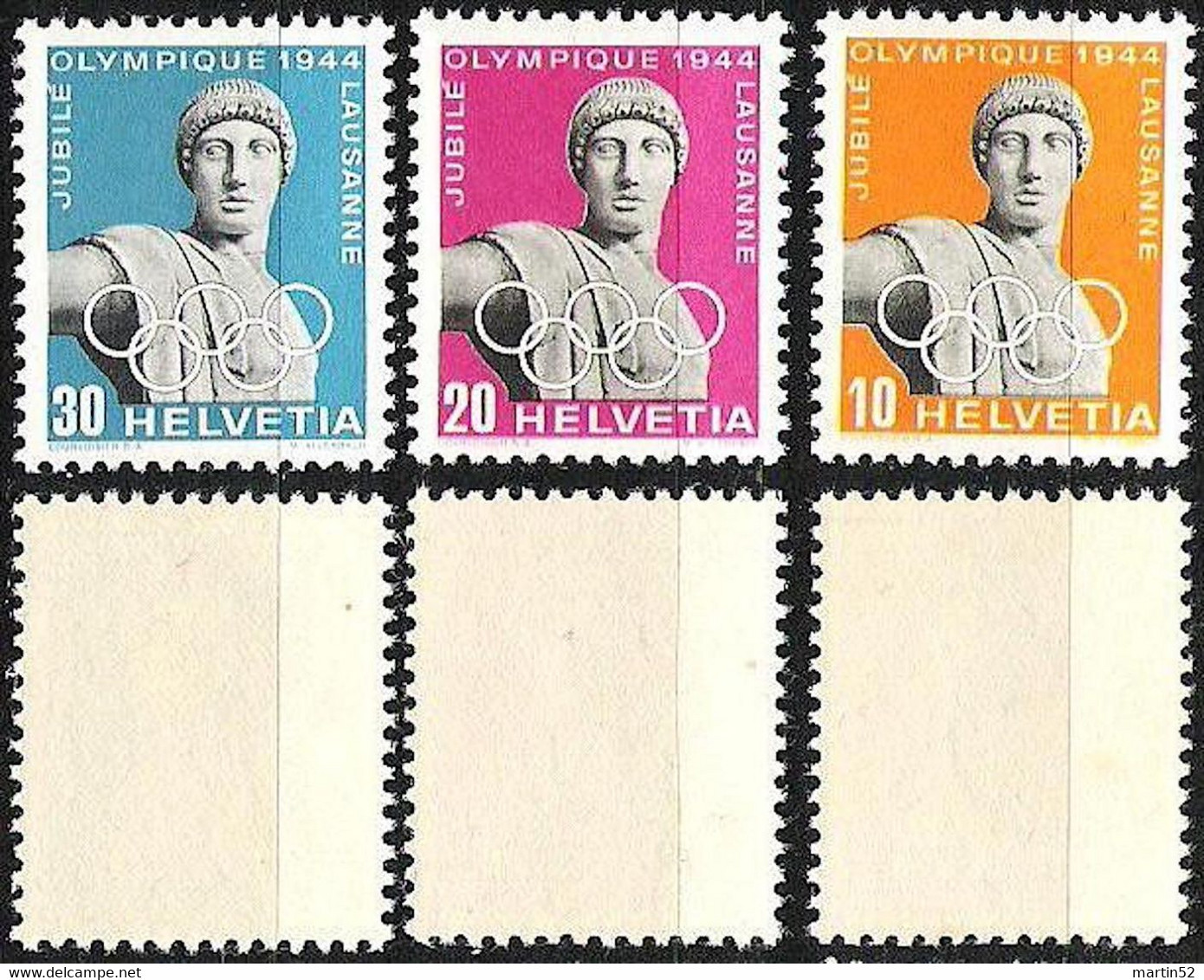 Schweiz Suisse 1944: OLYMPIA (Sihl-Papier Kurze Fasern) Zu 259x-261x Mi 428y-430y Yv 392-394 ** MNH (Zumstein CHF 20.00) - Errores & Curiosidades