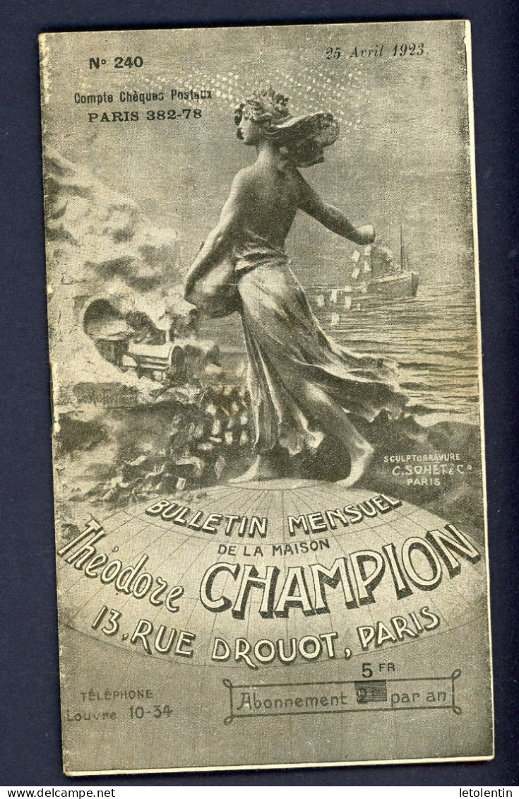 BULLETIN MENSUEL DE LA MAISON THEODORE CHAMPION (1923 N°240) - Catalogues De Maisons De Vente