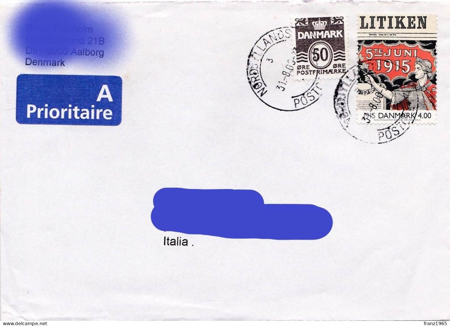 From Denmark To Italy - 2000 - Cartas & Documentos