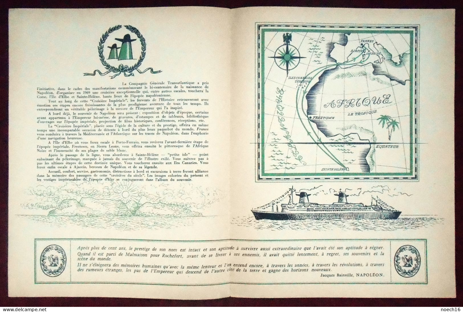 2 Programmes 1969  "Croisière Impériale" & "La Route Des Grognards"/ Paquebot France - 200ème Anniversaire De Napoléon - Programmes