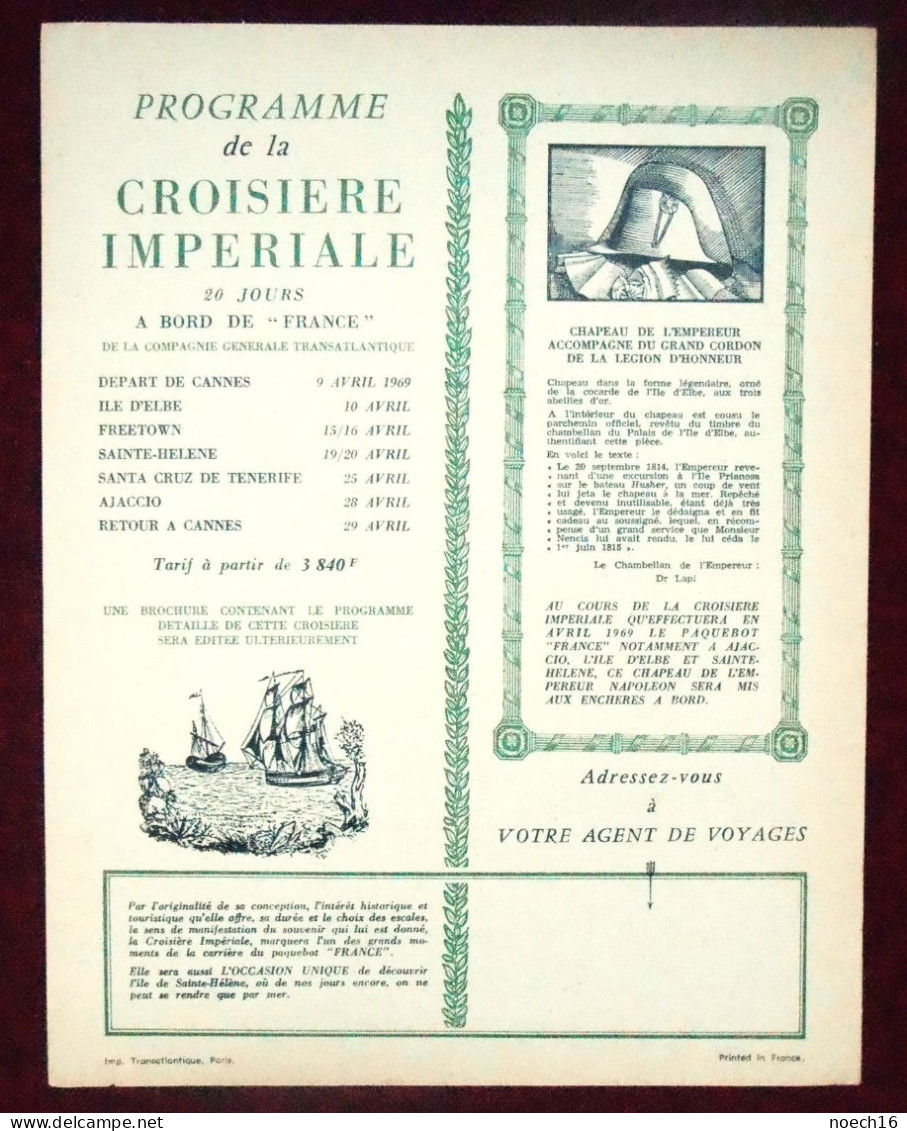 2 Programmes 1969  "Croisière Impériale" & "La Route Des Grognards"/ Paquebot France - 200ème Anniversaire De Napoléon - Programs