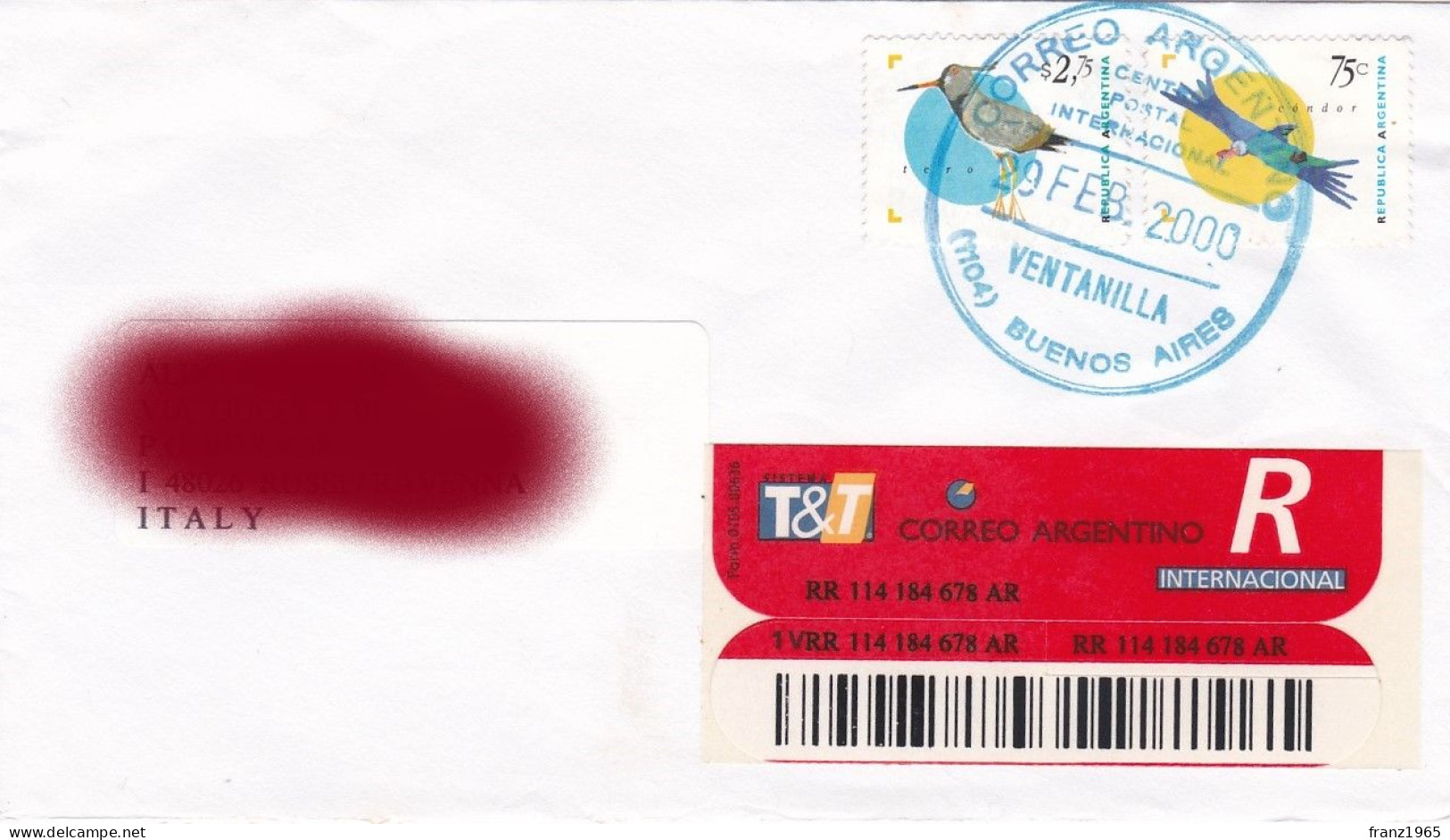 From Argentina To Italy - 2000 - Lettres & Documents