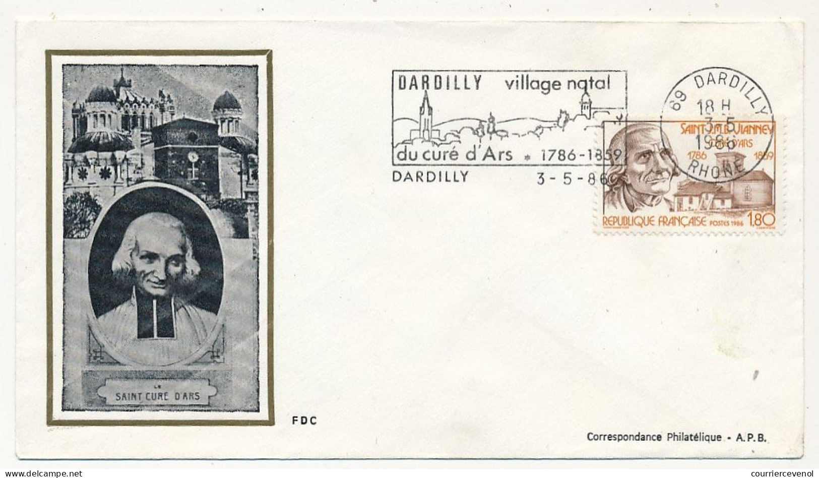 FRANCE =>  Env. FDC 1,80 Saint J.M.Vianney - OMEC Dardilly, Village Natal Du Curé D'Ars - 3/5/85 Concordante - 1980-1989