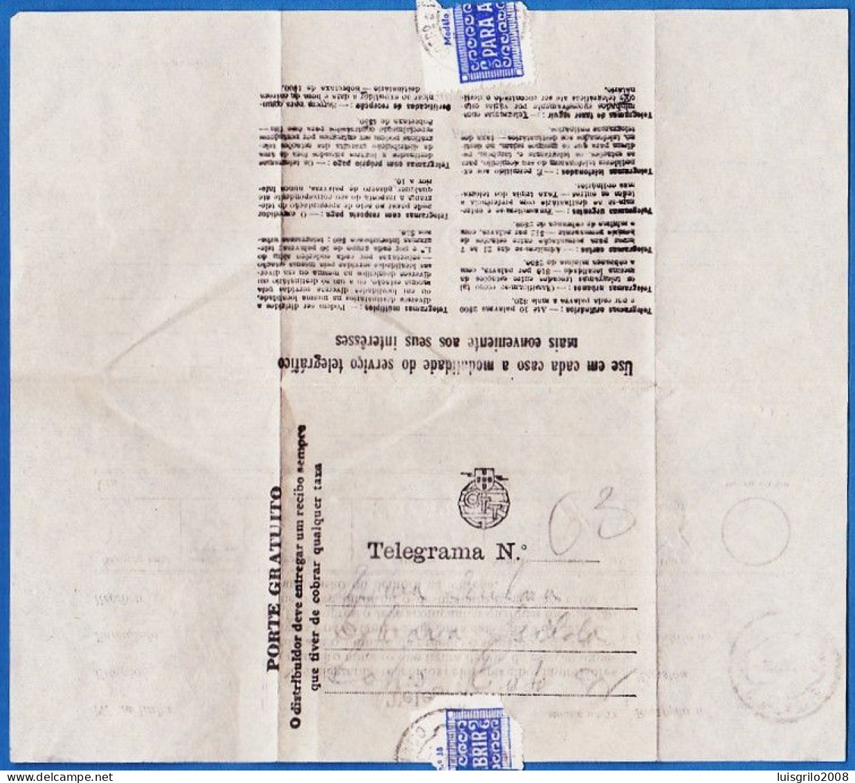 Telegram/ Telegrama - Tortosendo > Covilhã -|- Postmark - Covilhã, 1932 - Covers & Documents