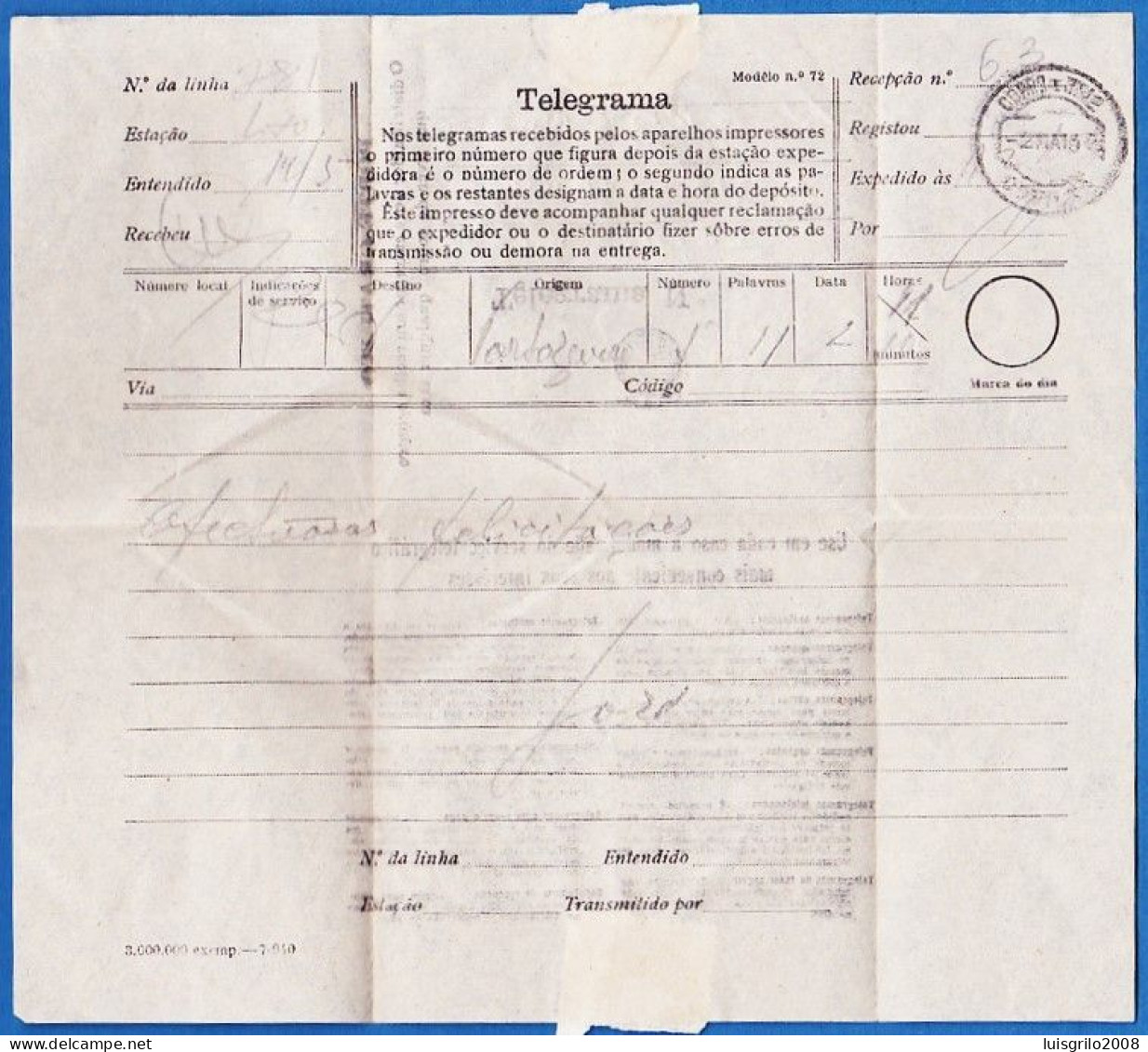 Telegram/ Telegrama - Tortosendo > Covilhã -|- Postmark - Covilhã, 1932 - Brieven En Documenten