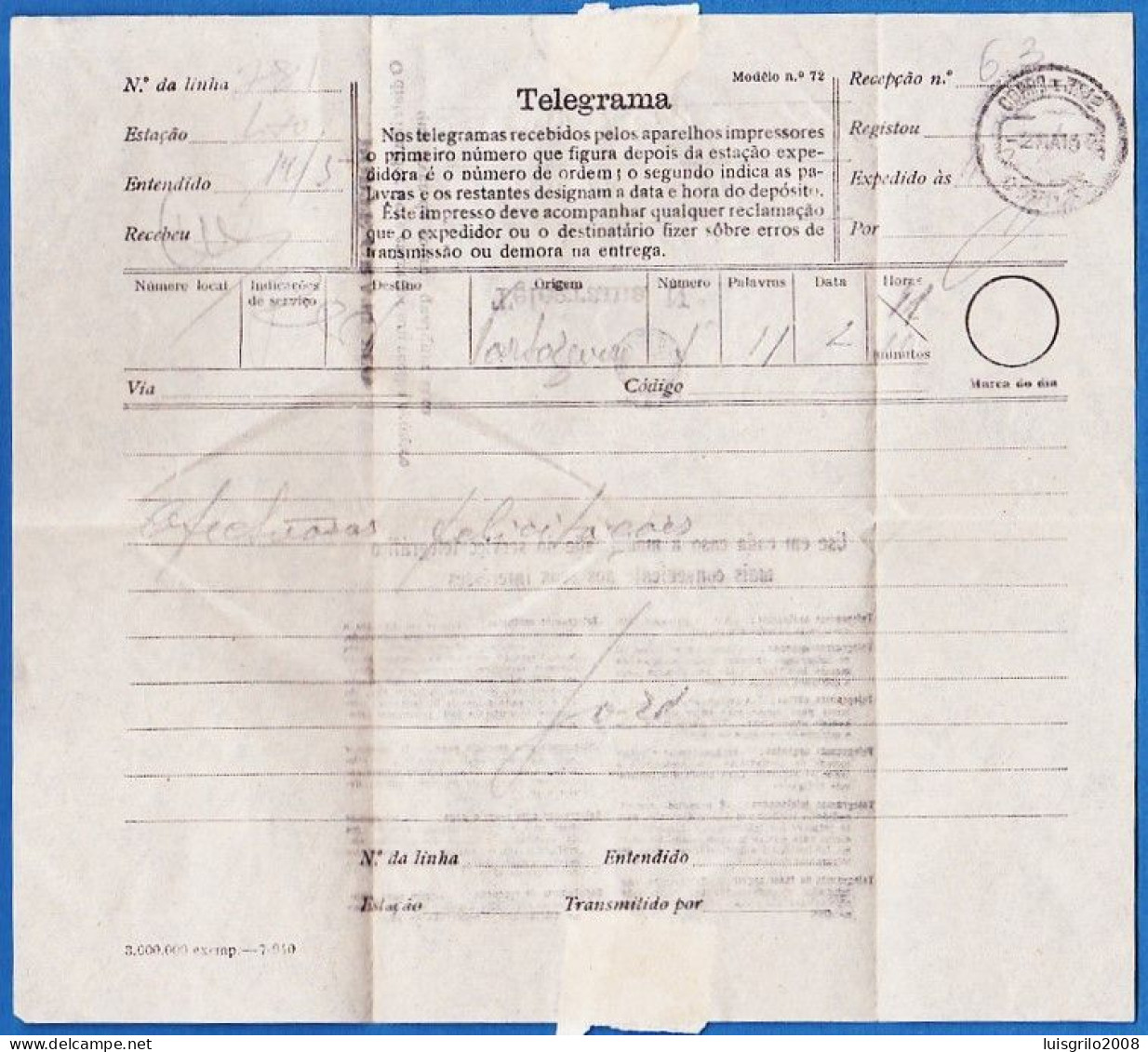 Telegram/ Telegrama - Tortosendo > Covilhã -|- Postmark - Covilhã, 1932 - Lettres & Documents