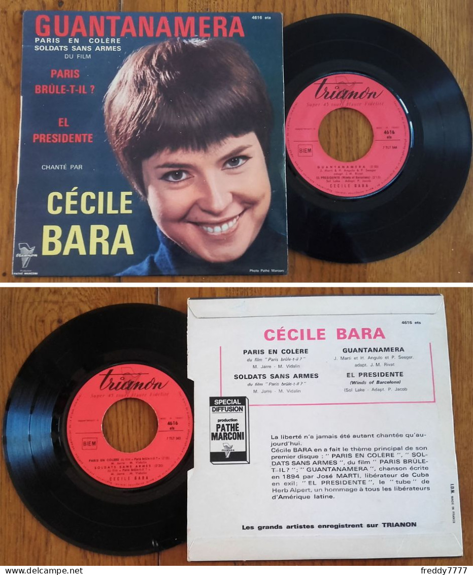 RARE French EP 45t RPM BIEM (7") CECILE BARA «Paris En Colère» (From The Film : «Paris Brûle-t-il?» 1966) - Verzameluitgaven