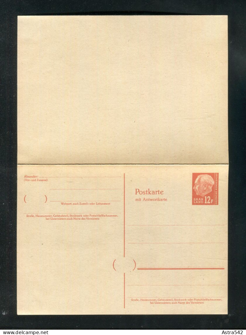 "SAARLAND" 1957, Postkarte Mit Antwortkarte Mi. P 50 ** (3997) - Ganzsachen