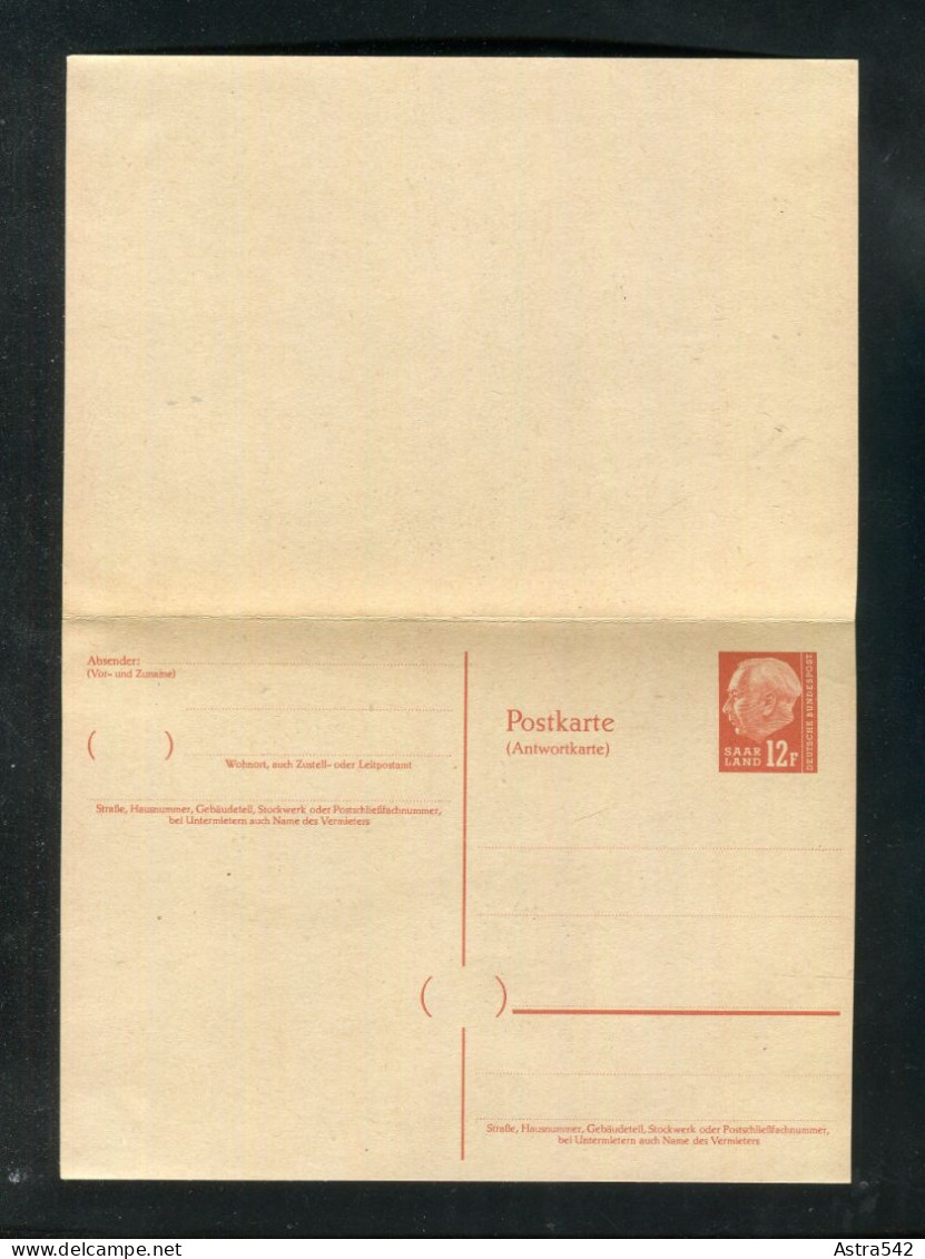 "SAARLAND" 1957, Postkarte Mit Antwortkarte Mi. P 50 ** (3997) - Entiers Postaux