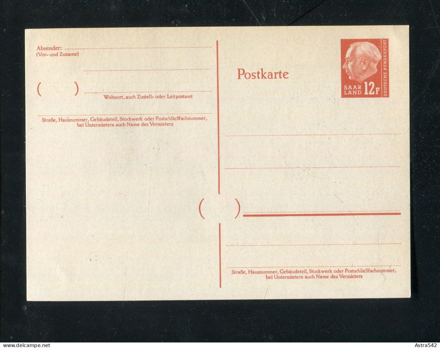 "SAARLAND" 1957, Postkarte Mi. P 47 ** (3998) - Entiers Postaux