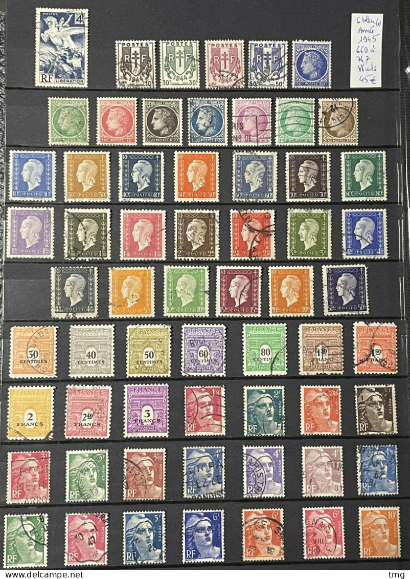 1945 (°) Oblitérés Année Complète YT 669 à 747 - 85+1 Valeurs (côte 45 €) France – 6bleu - 1940-1949