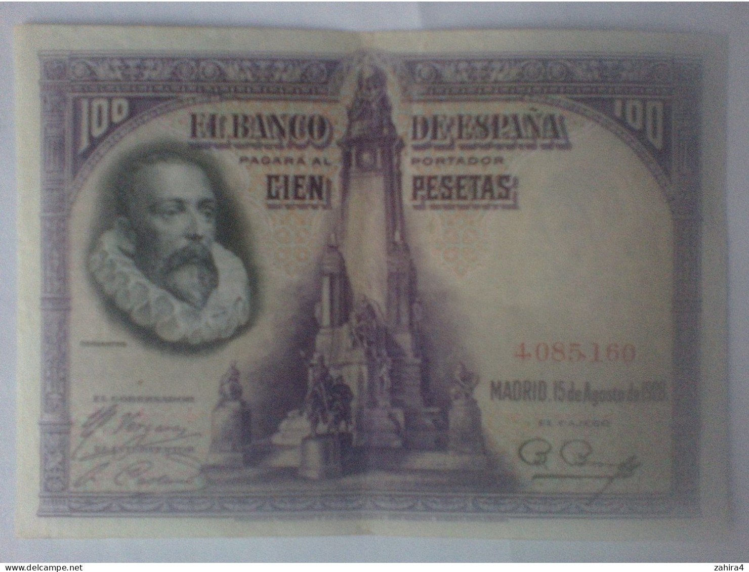 Cervantes - 100 Pesetas - Madrid 15 Agosto 1928 - 4,085,160 - 100 Peseten