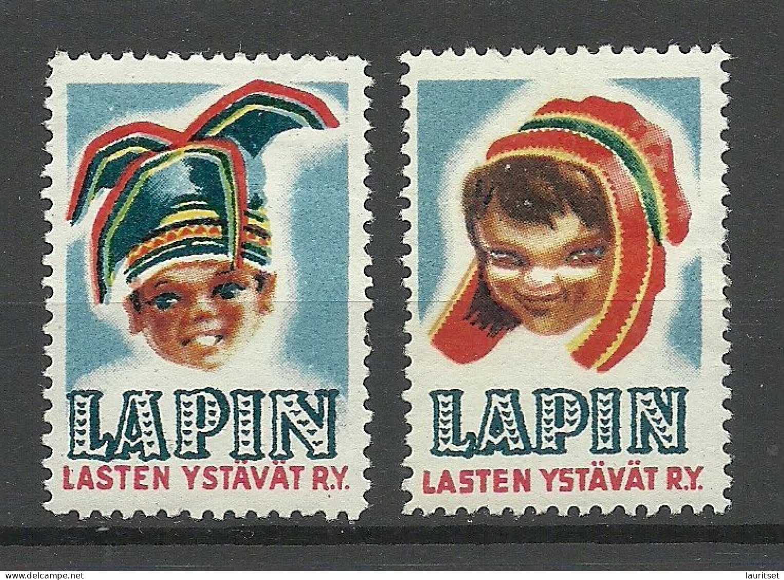 FINLAND FINNLAND For Lapi Children Propaganda Vignette Poster Stamp Kinderhilfe, 2 Vignettes * - Erinnophilie