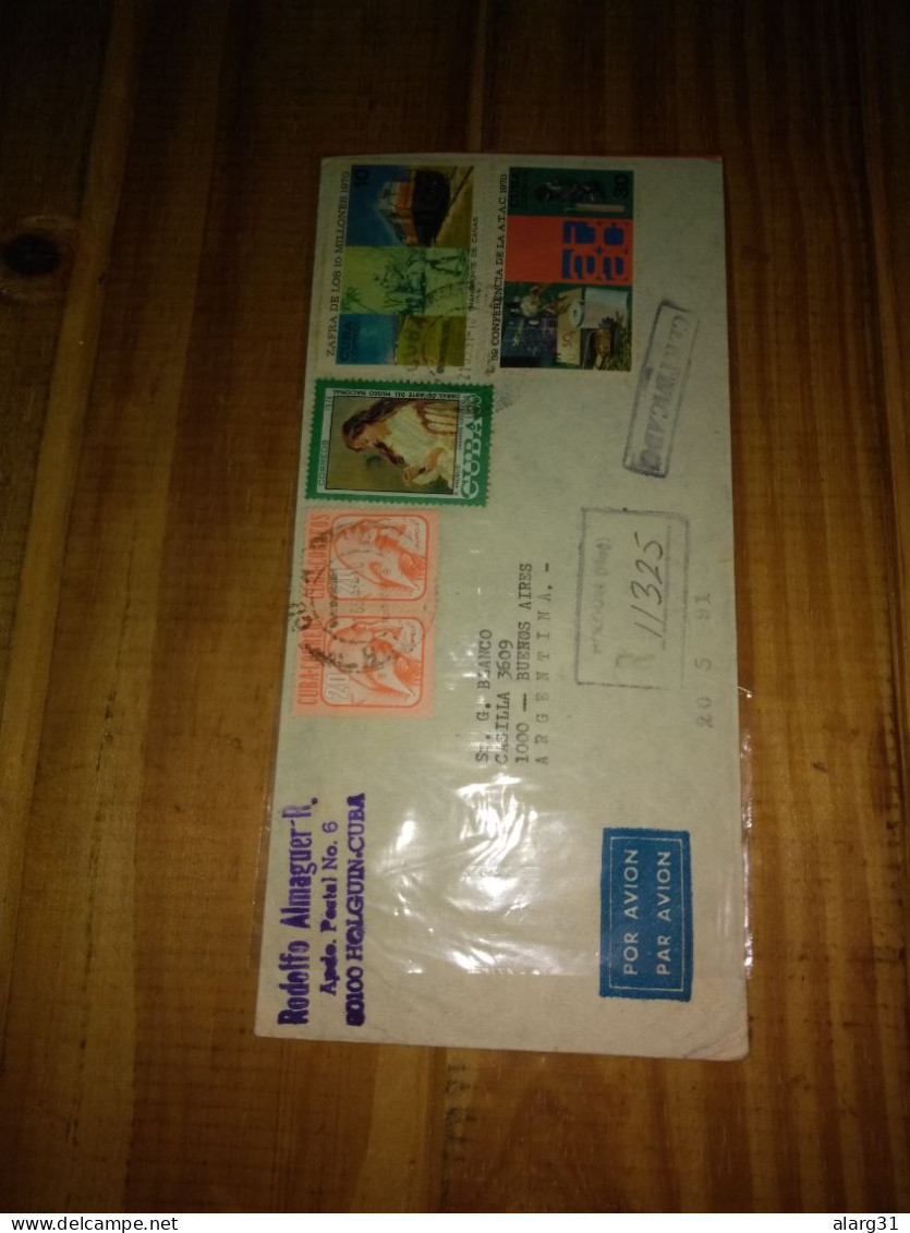 Reg Letter To Argentina From Holguín .cuba.1991.with Recolte Sucre 1970.train.39 Conf.atac.paper.so2. - Covers & Documents