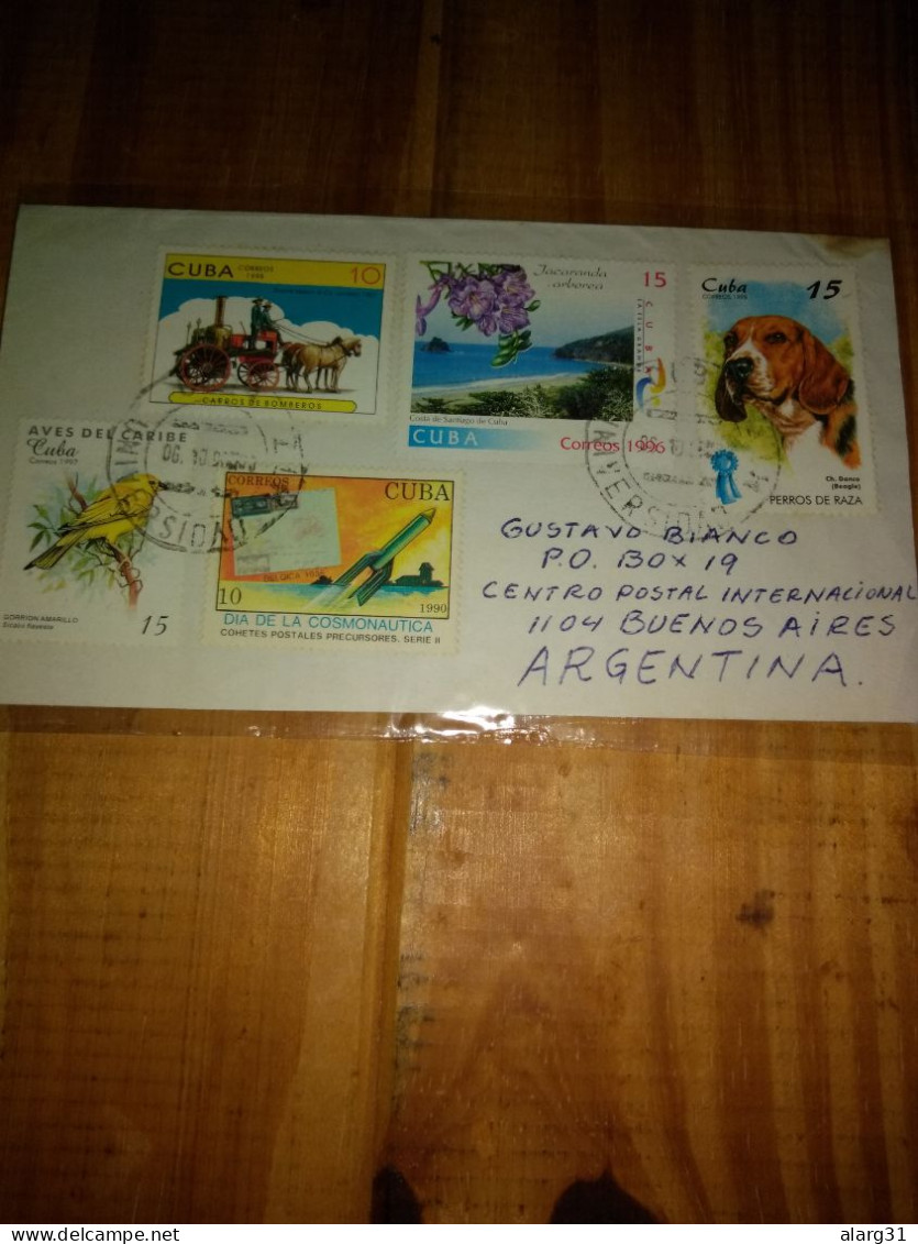 Air  Letter To Argentina From Universidadpo.matanzas.1999.tourism.tree.dog.postal Rocket.firefighting Past Equipment. - Storia Postale