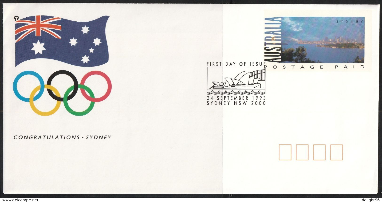 1993 Australia Winning Bid By Sydney For The Summer Olympic Games In 2000 Aerogramme With First Day Of Issue Cancel - Estate 2000: Sydney