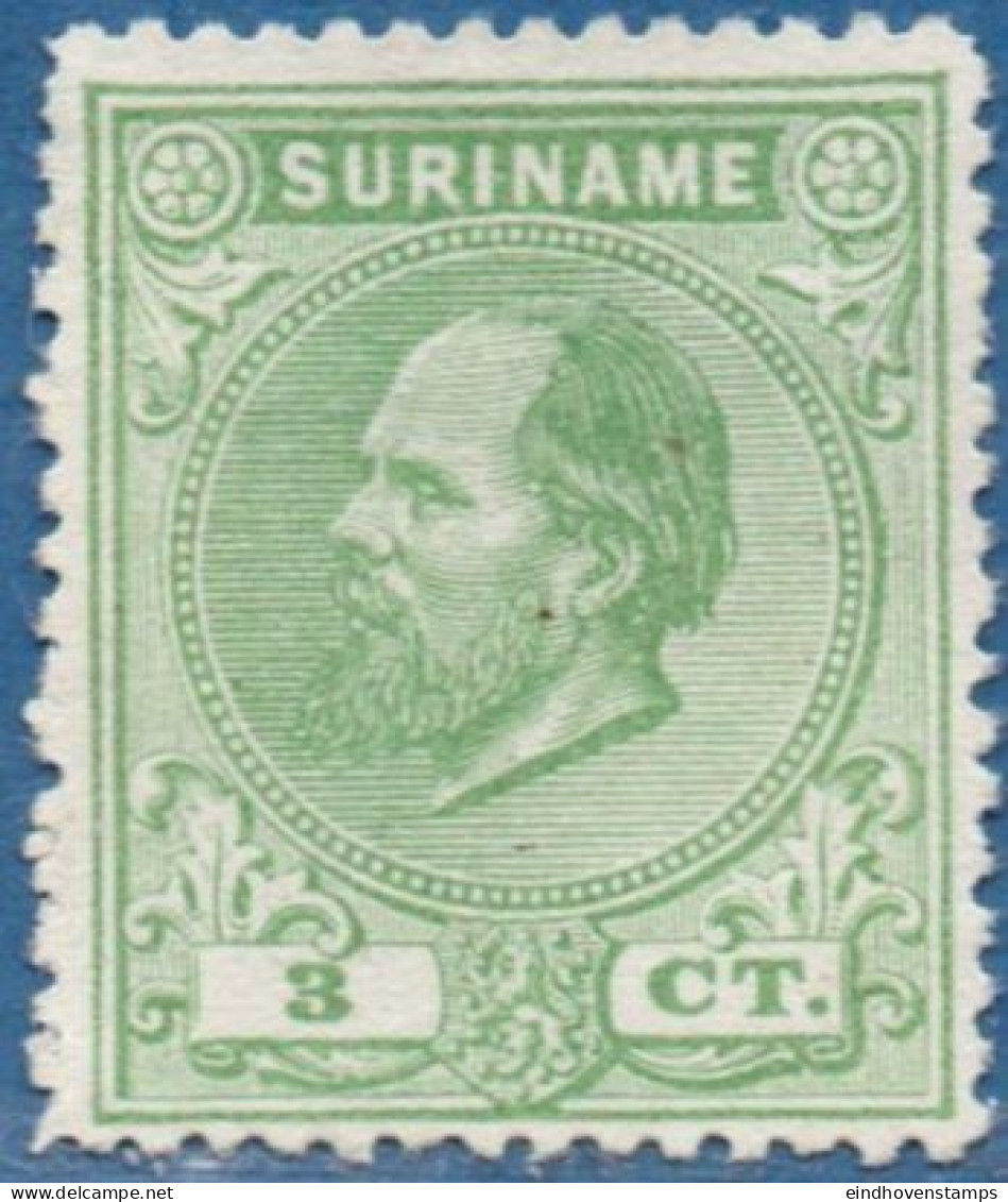 Suriname 1873 3 C Perf 14 Kleine Gaten M Unused No Gum, Small Perforation Holes - Suriname ... - 1975