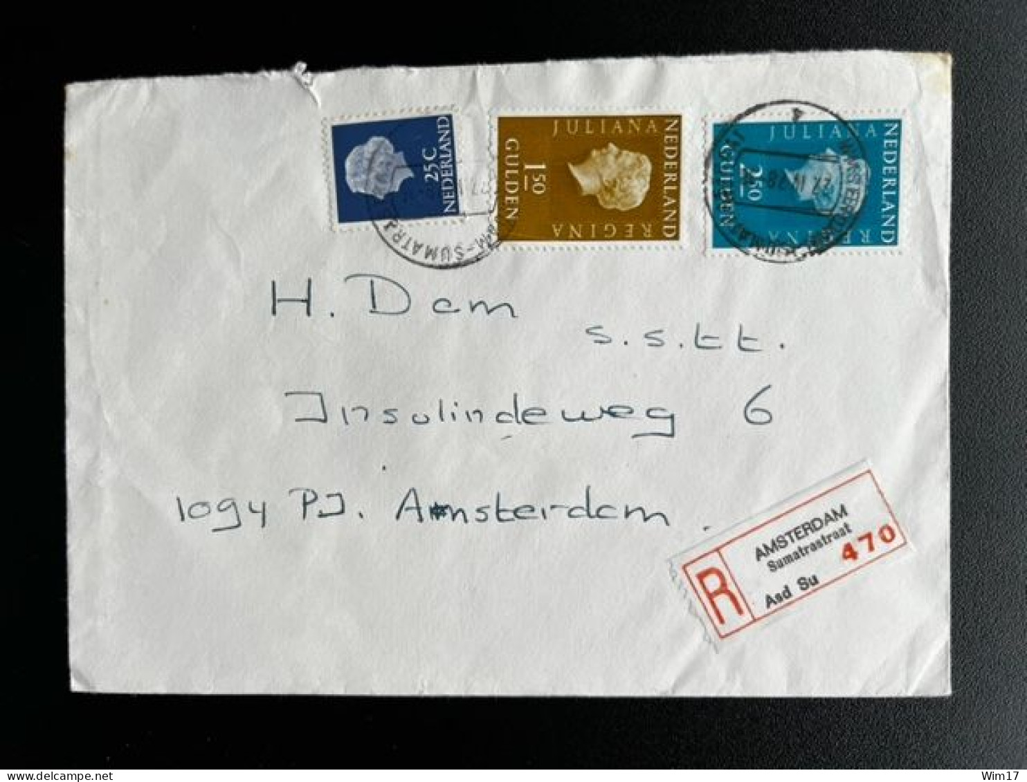 NETHERLANDS 1978 REGISTERED LETTER AMSTERDAM SUMATRASTRAAT 27-04-1978 NEDERLAND AANGETEKEND - Storia Postale