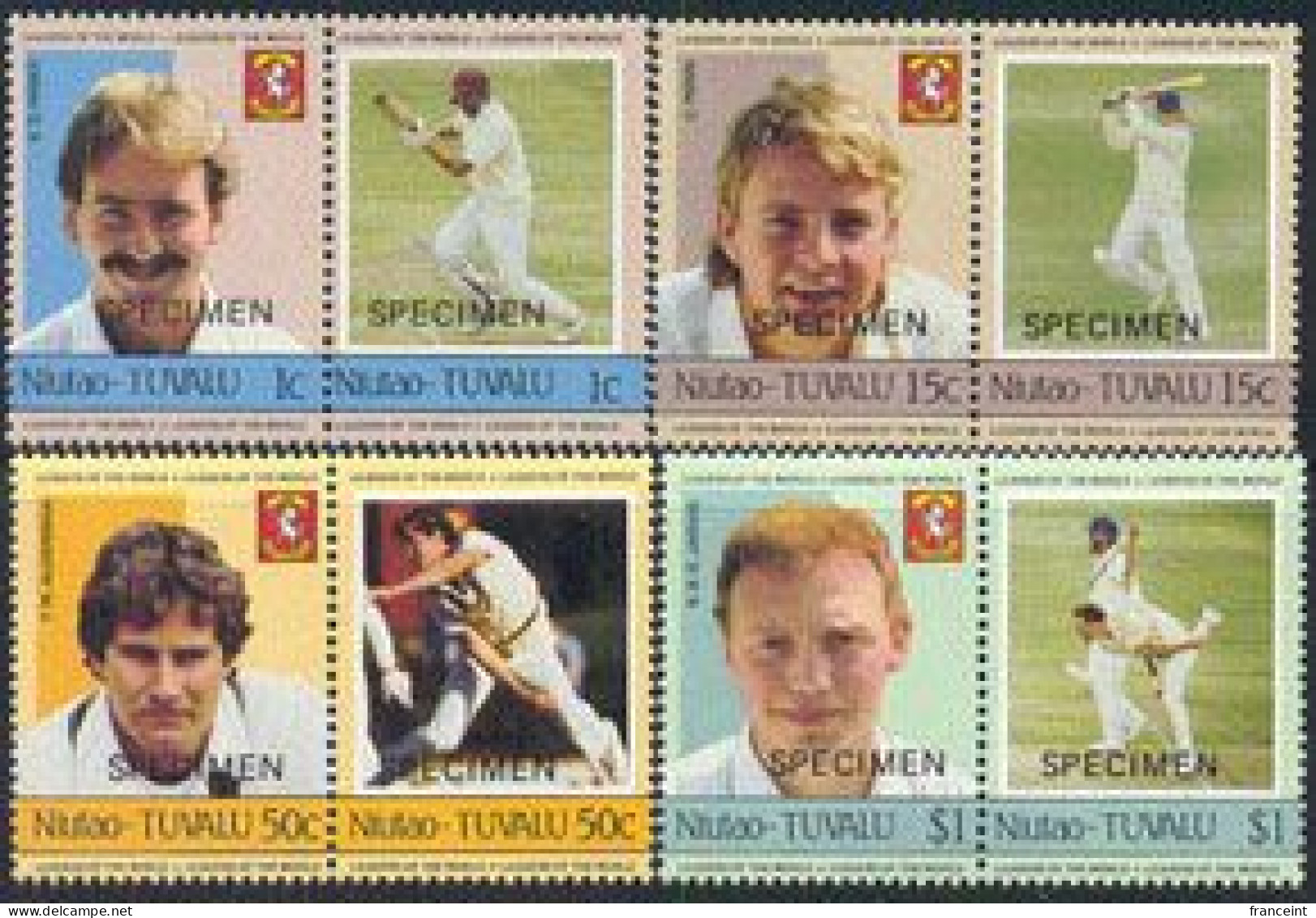 TUVALU (Niutao)(1985) Cricket Players. Set Of 4 Se-tenant Pairs Overprinted SPECIMEN. Scott Nos 21-4. - Cricket