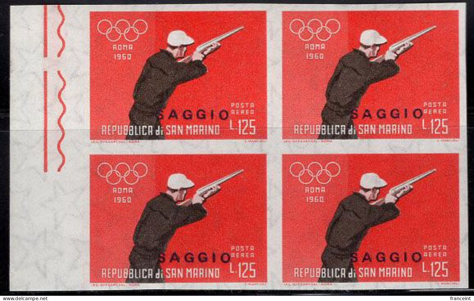 SAN MARINO(1960) Target Shooting. Imperforate Block Of 4 Marked SAGGIO (specimen). Scott No C114. Yvert No PA124. Rome O - Variétés Et Curiosités