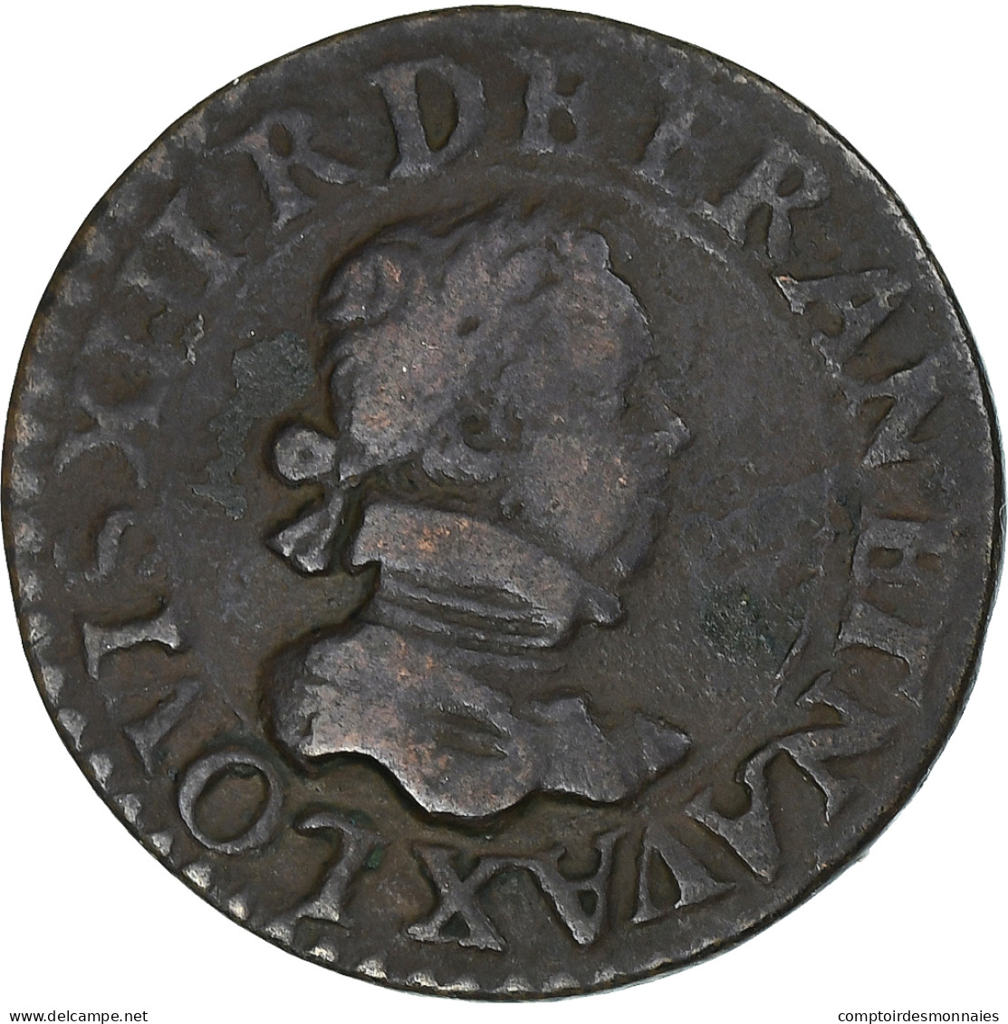 France, Louis XIII, Double Tournois, 1616, Amiens, 3rd Type, TB+, Cuivre - 1610-1643 Lodewijk XIII Van Frankrijk De Rechtvaardige