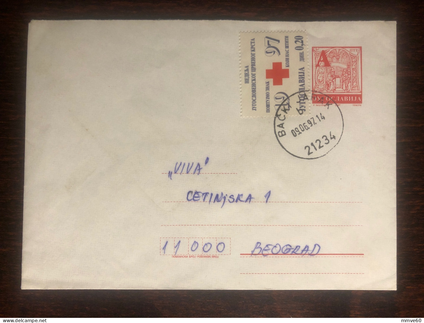 YUGOSLAVIA TRAVELLED COVER 1997  YEAR RED CROSS HEALTH MEDICINE - Storia Postale