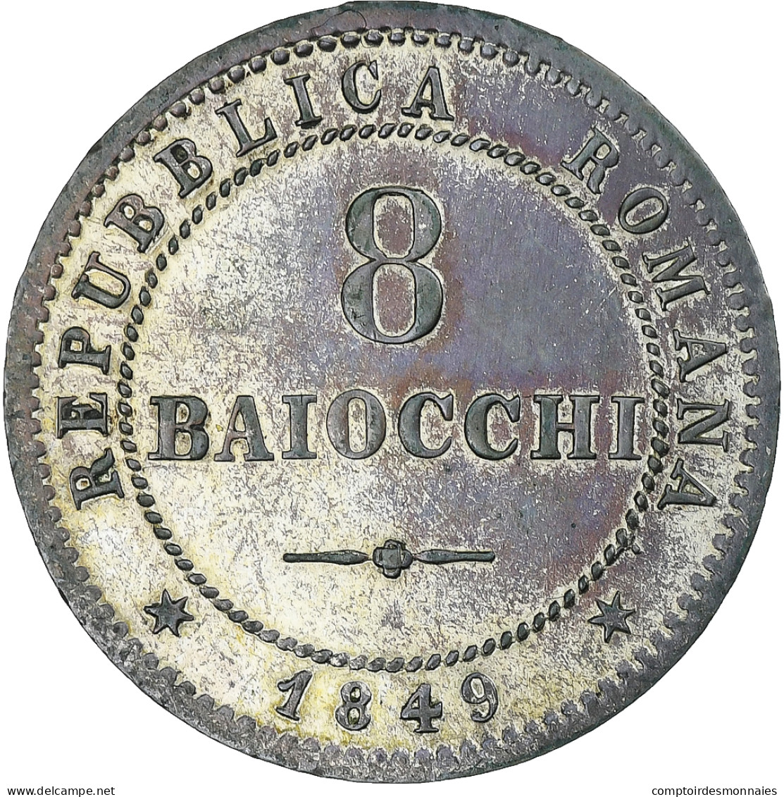 Italie, ROMAN REPUBLIC, 8 Baiocchi, 1849, Rome, SUP, Billon, KM:25 - Otros & Sin Clasificación